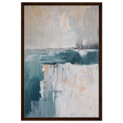 Abstract painting in muted teal and white, part of the Teal Erosion Dream framed canvas print