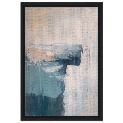 Abstract painting in muted blue and white with peach accents for Teal Horizon Dreams room decor