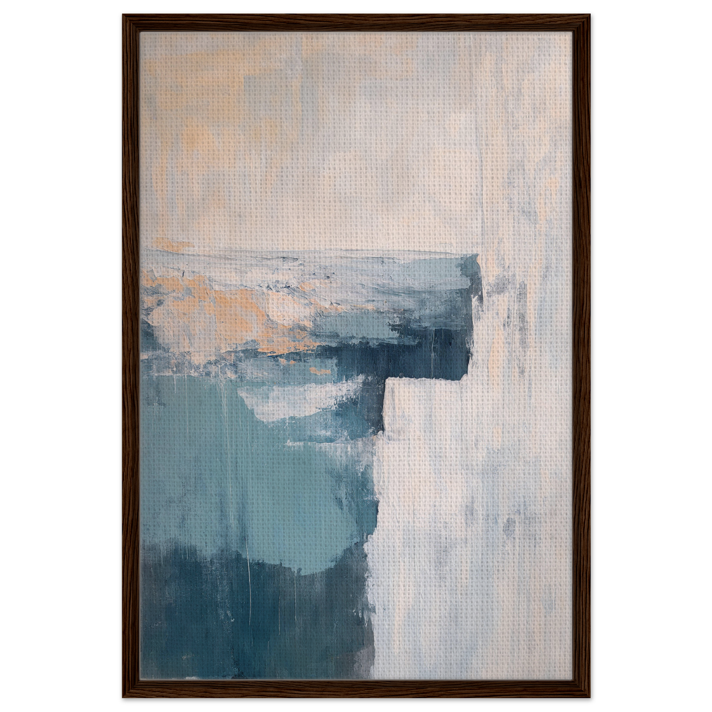 Abstract painting in muted blue and white tones for Teal Horizon Dreams framed canvas print