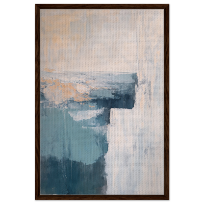 Abstract painting in muted blue and white tones for Teal Horizon Dreams framed canvas print