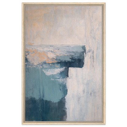 Abstract painting in muted teal and gray tones with peach accents from Fashion Oracle™ Teal Horizon Dreams Framed Canvas Print