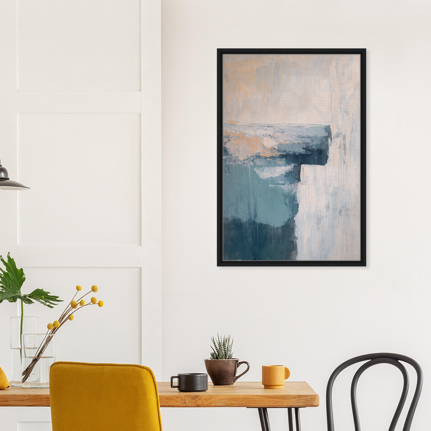 Abstract painting in muted blue and gray tones framed, ideal for Teal Horizon Dreams room decor