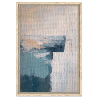 Abstract painting in muted blue, gray, and peach for Teal Horizon Dreams framed canvas print