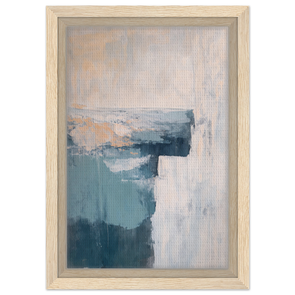 Abstract painting in muted blue, gray, and peach tones for Teal Horizon Dreams framed canvas print