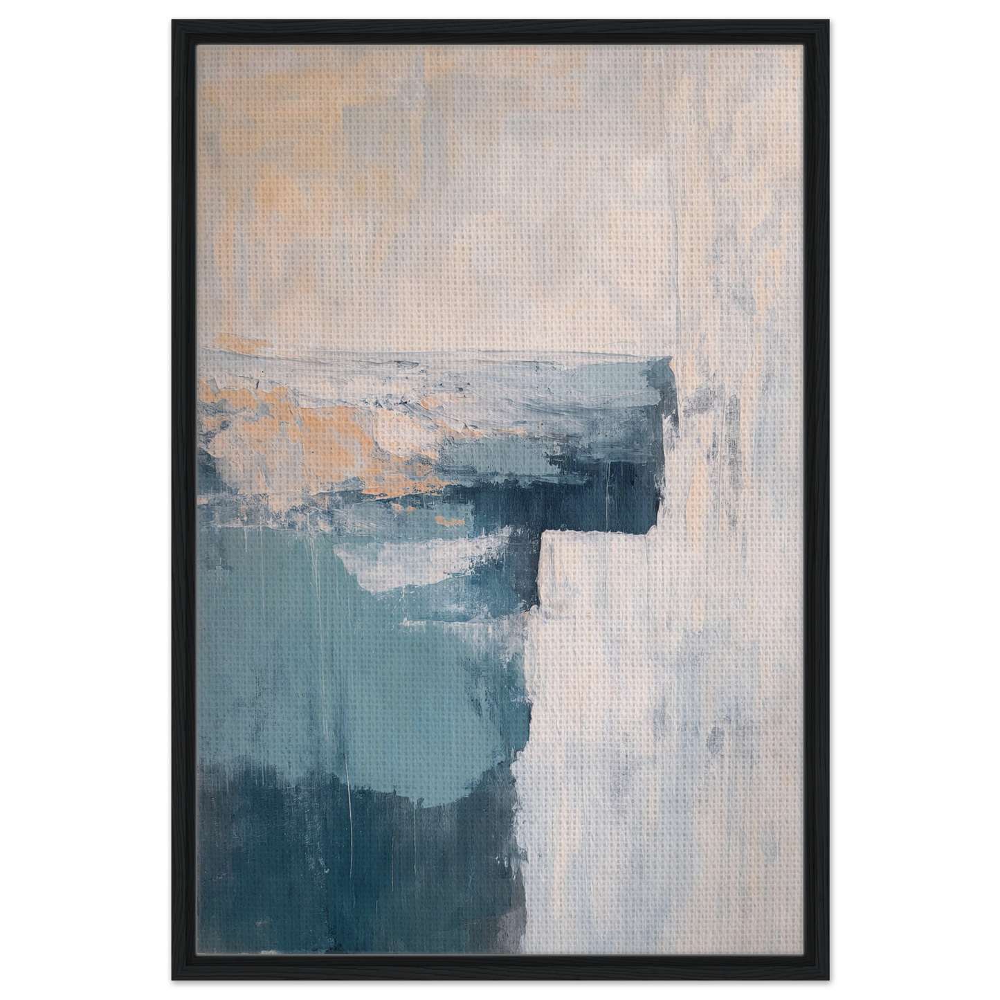 Abstract painting in muted teal and beige tones for Teal Horizon Dreams framed canvas print