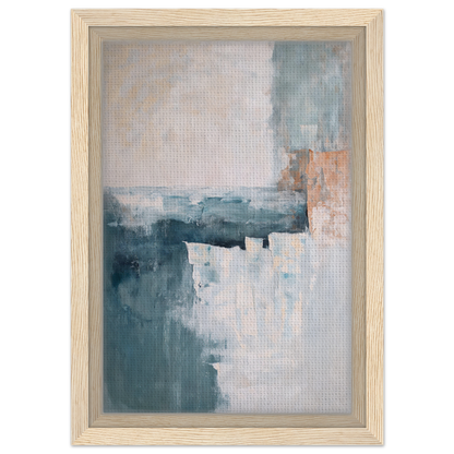 Abstract painting in muted blue, gray, and peach tones from Teal Twilight Harmony framed canvas