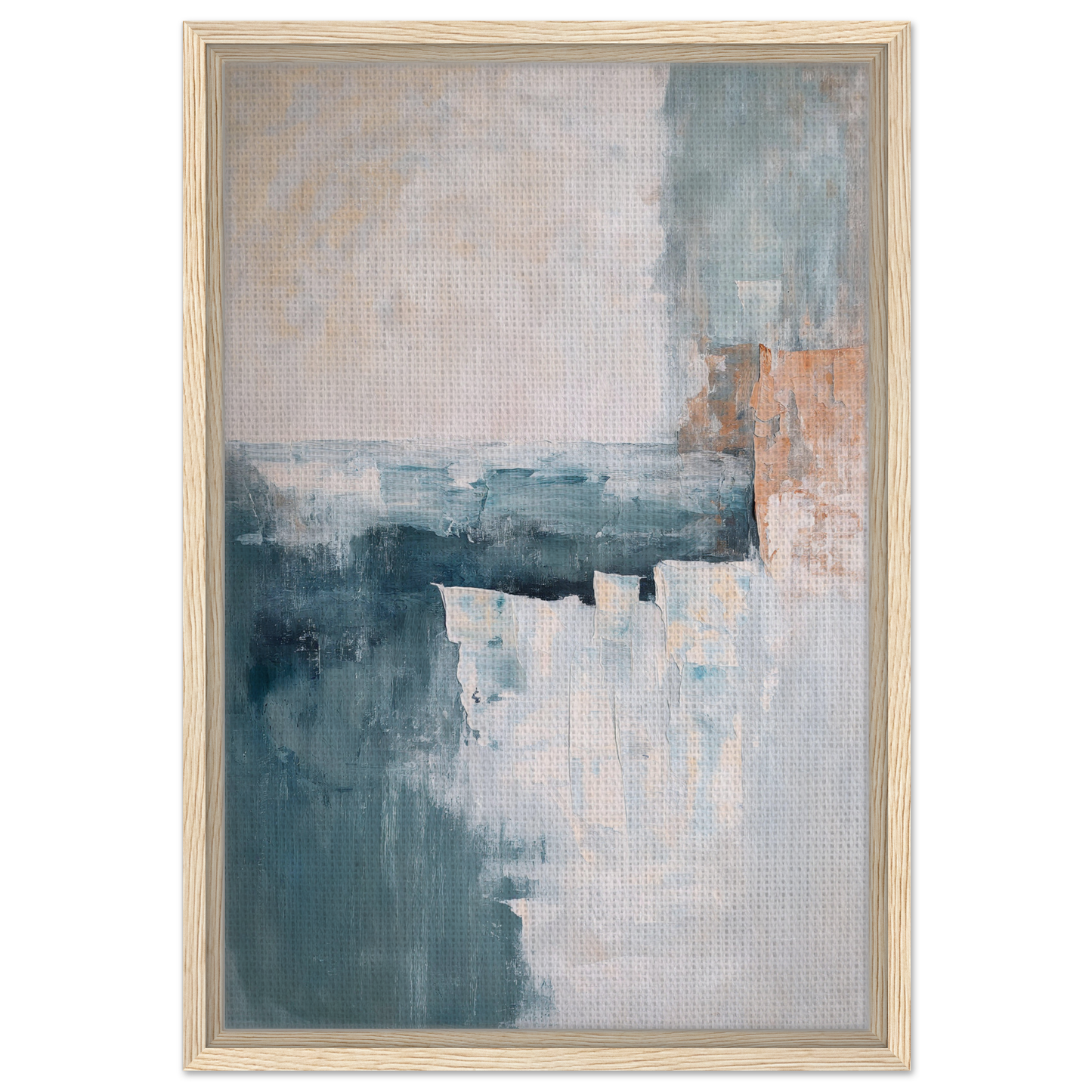 Abstract painting in muted teal, gray, and peach tones for Teal Twilight Harmony room decor