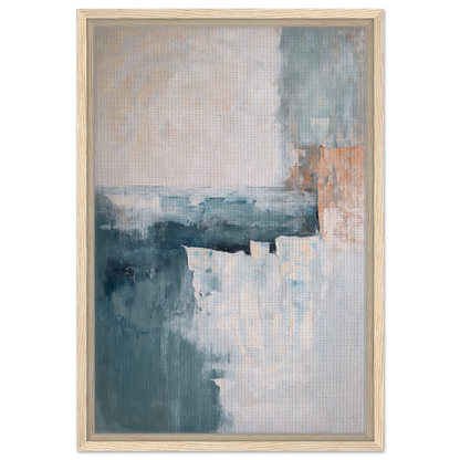 Abstract painting in muted teal, gray, and peach tones for Teal Twilight Harmony room decor