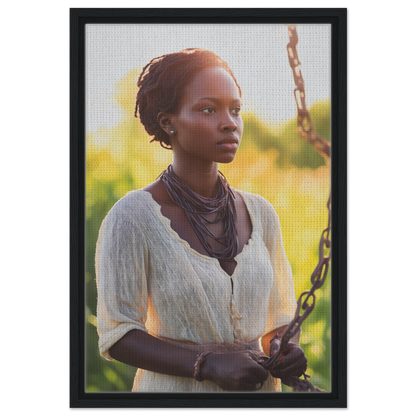 Portrait of a young African woman in white dress for Technicolor Mindscape room decor