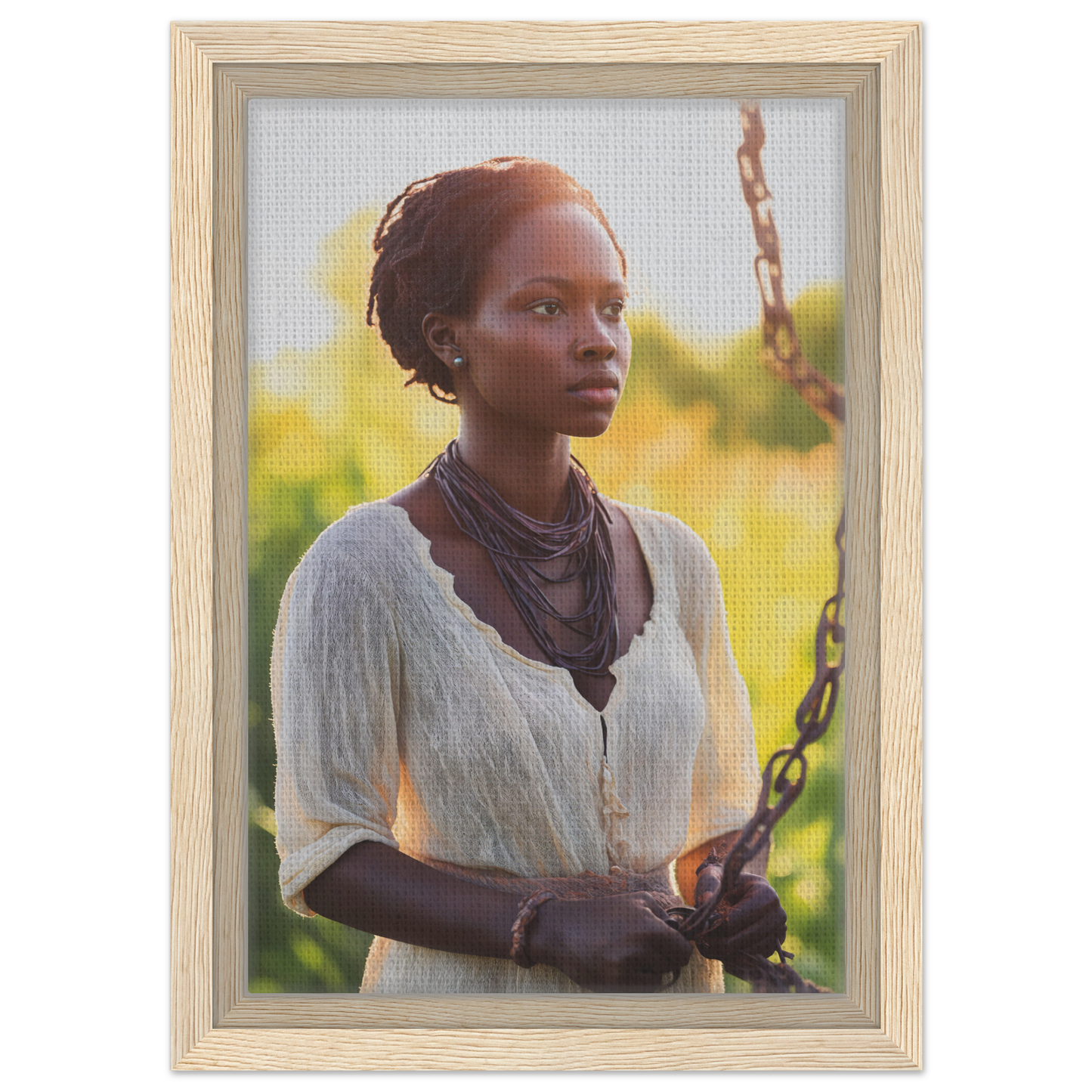 Framed canvas print of a young African woman in white dress for Technicolor Mindscape