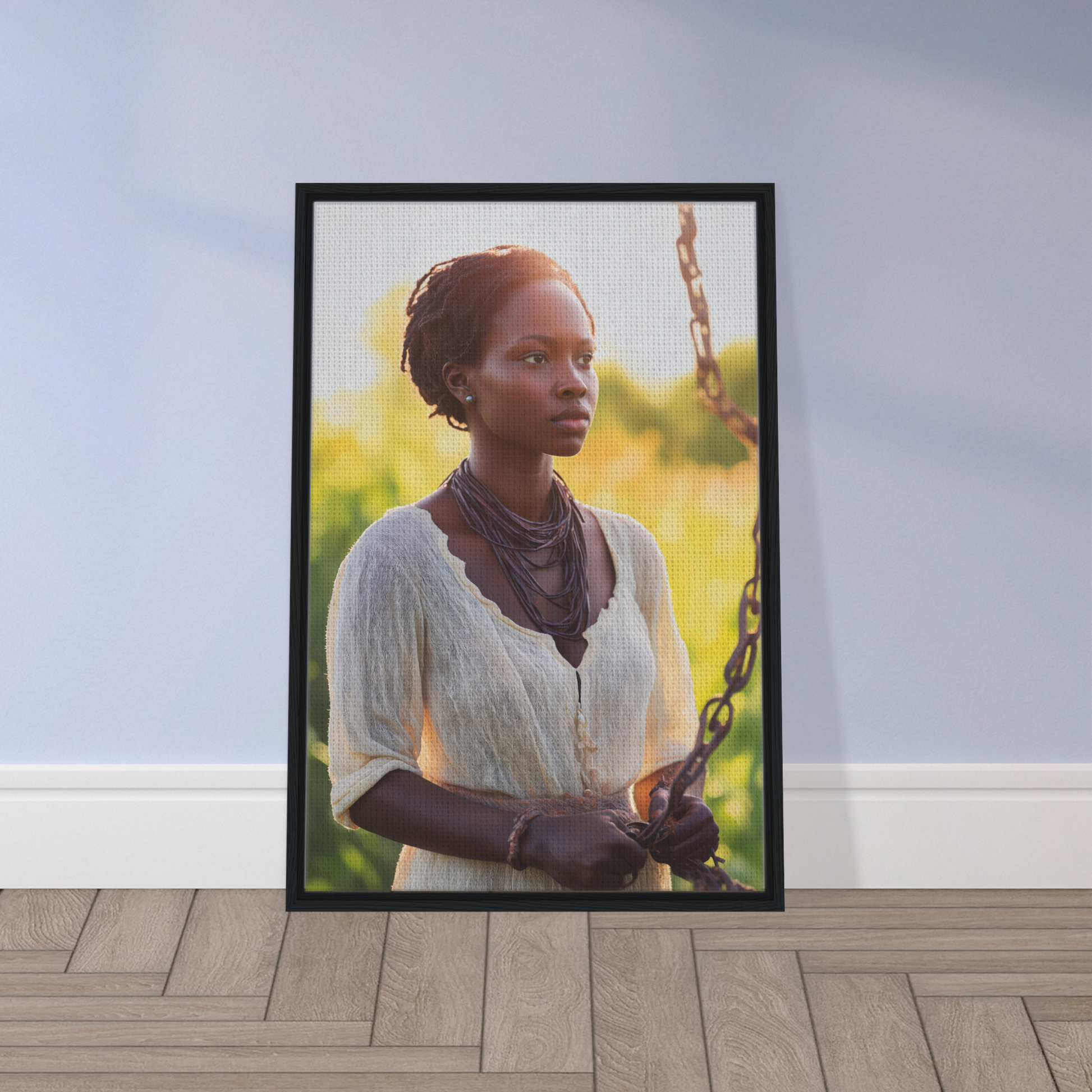 Framed canvas print of a young African woman in traditional attire for Technicolor Mindscape