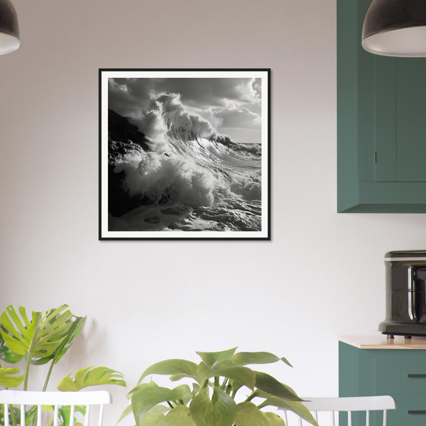 Dramatic black and white ocean waves in Tempestuous Dance Tribute framed poster