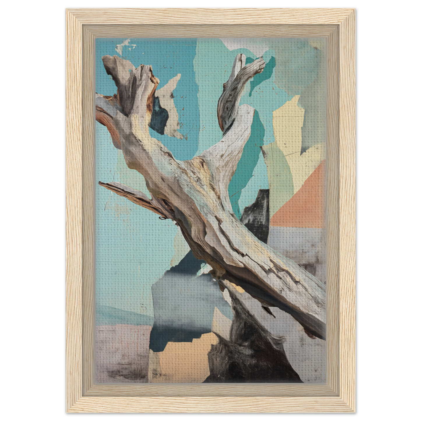 Weathered gnarled tree branch artwork for Threads of Ephemera framed canvas room decor