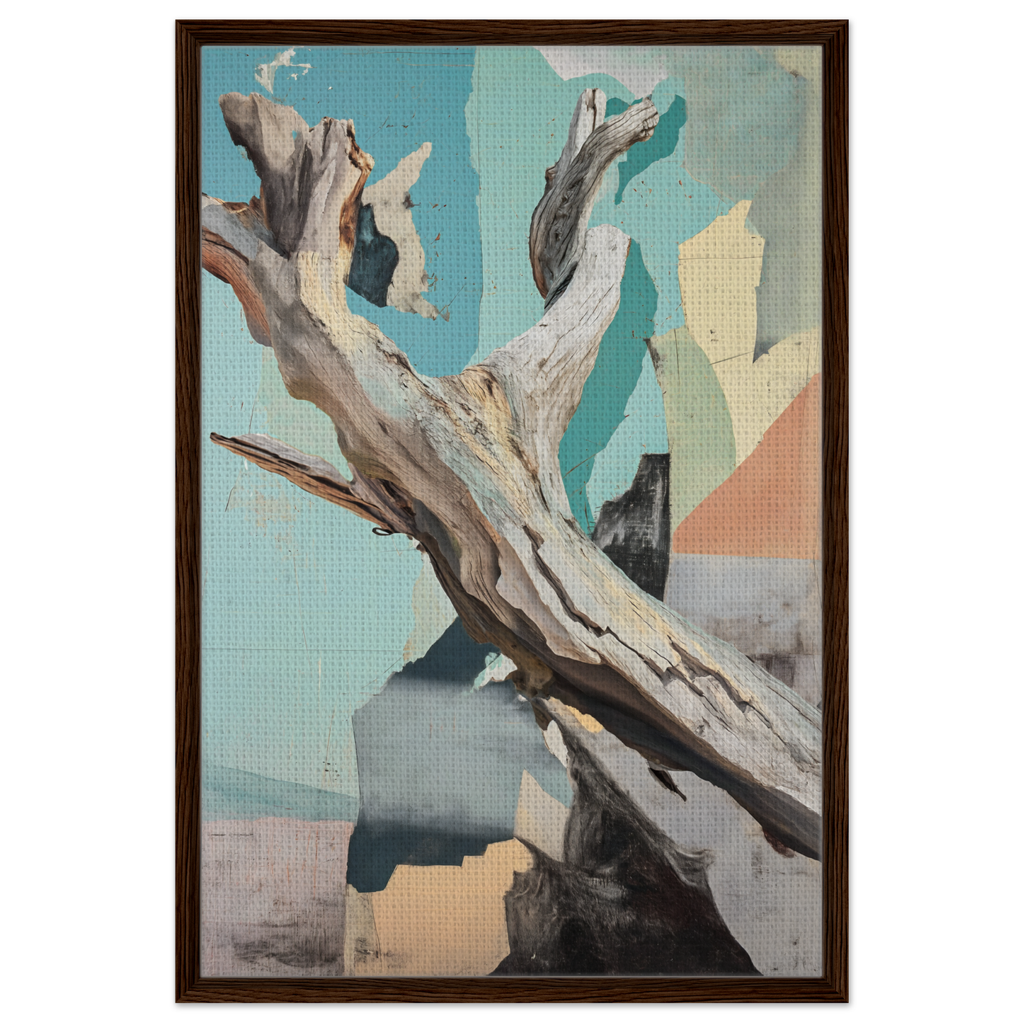 Gnarled driftwood branch framed canvas print from Threads of Ephemera by Fashion Oracle™