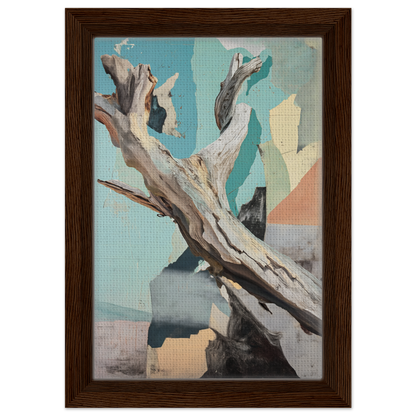 Weathered driftwood branch art featured in Threads of Ephemera framed canvas print