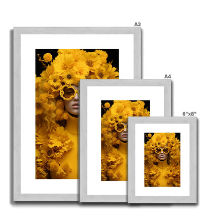 Three framed prints with yellow flowers