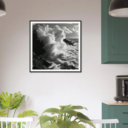 Framed black and white photo of ocean waves for Tide’s Judgement Hour special edition art™