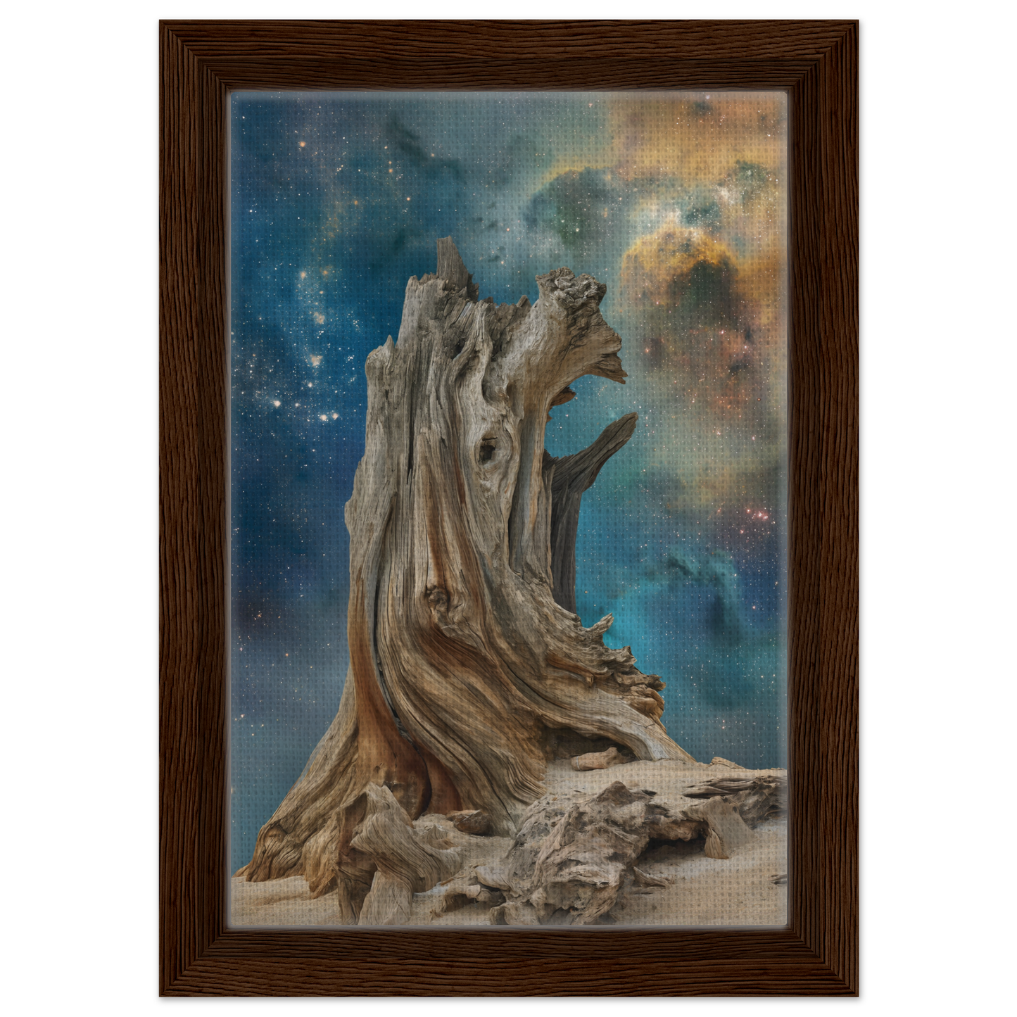 Gnarled tree stump with twisted roots, a perfect accent for Timeless Cosmic Stoke decor