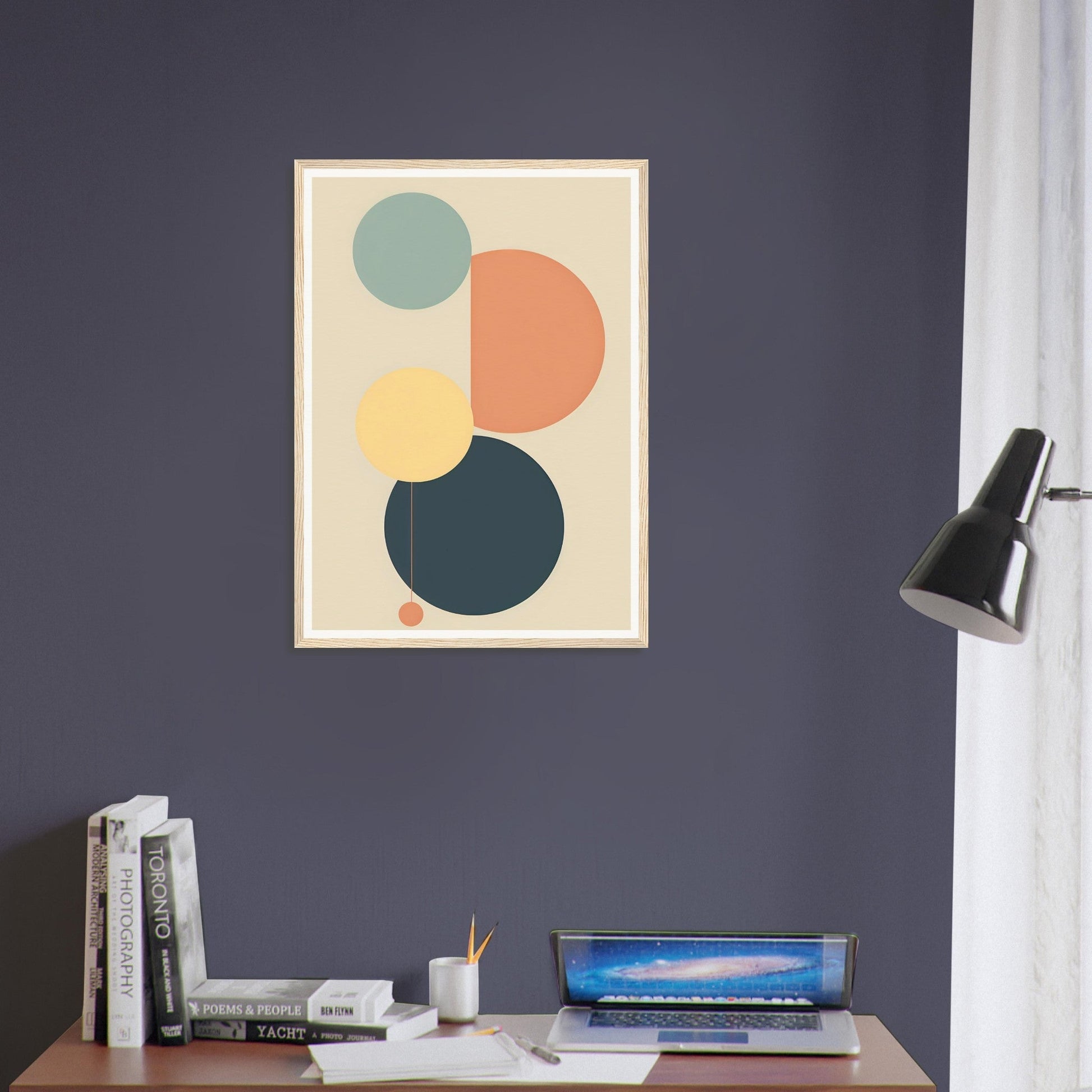 Abstract geometric art print featuring overlapping circles in muted colors.