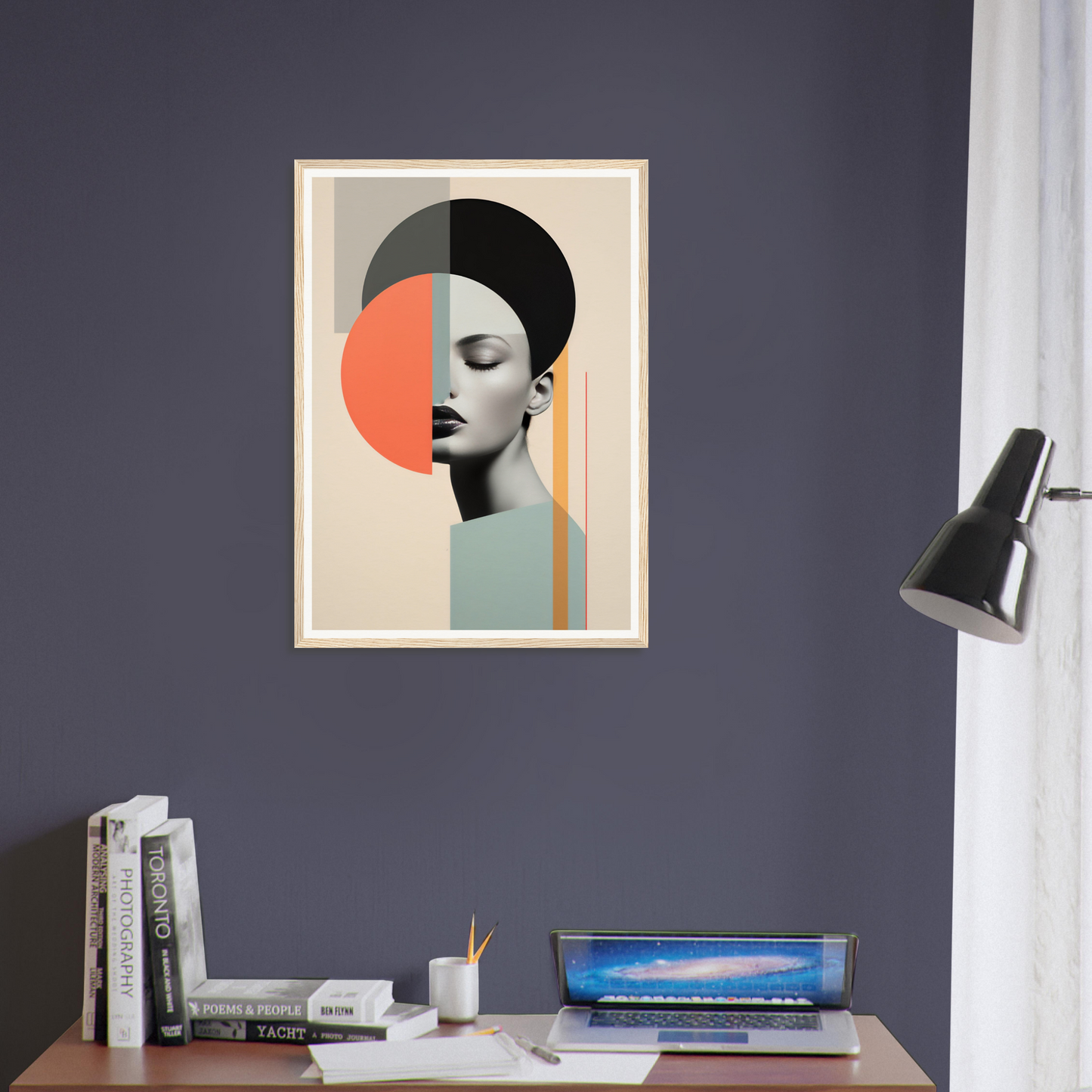 Abstract geometric portrait artwork featuring a stylized face divided into contrasting color blocks.