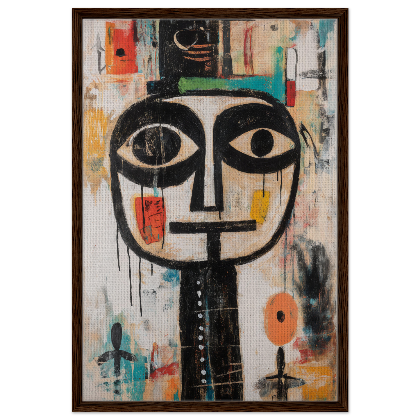 Stylized abstract face in black on a vibrant background for Totemic Psychedelic Contemplation