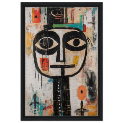 Stylized face with large eyes in vibrant background for Totemic Psychedelic Contemplation