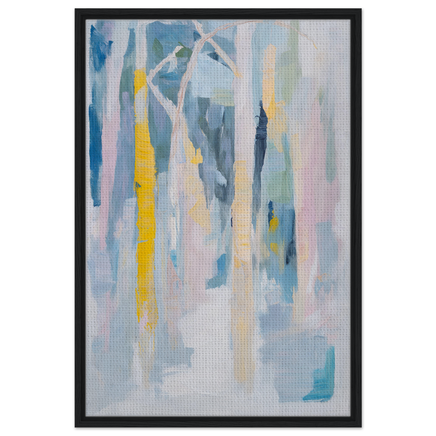 Abstract painting with soft blues and yellows, perfect for Framed Canvas Art room decor