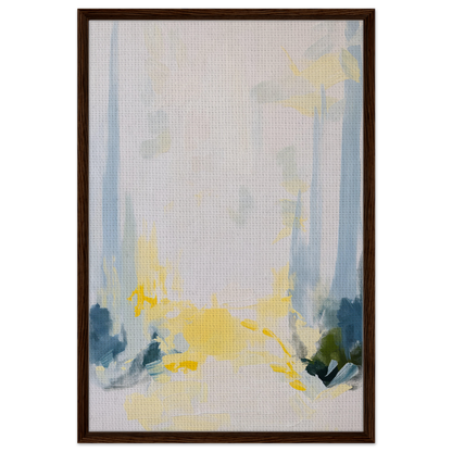 Abstract painting with soft blue, yellow, and gray brushstrokes for Tranquil Arbor Dreams