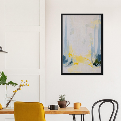 Abstract painting with gray, yellow, and blue brushstrokes for Tranquil Arbor Dreams room decor