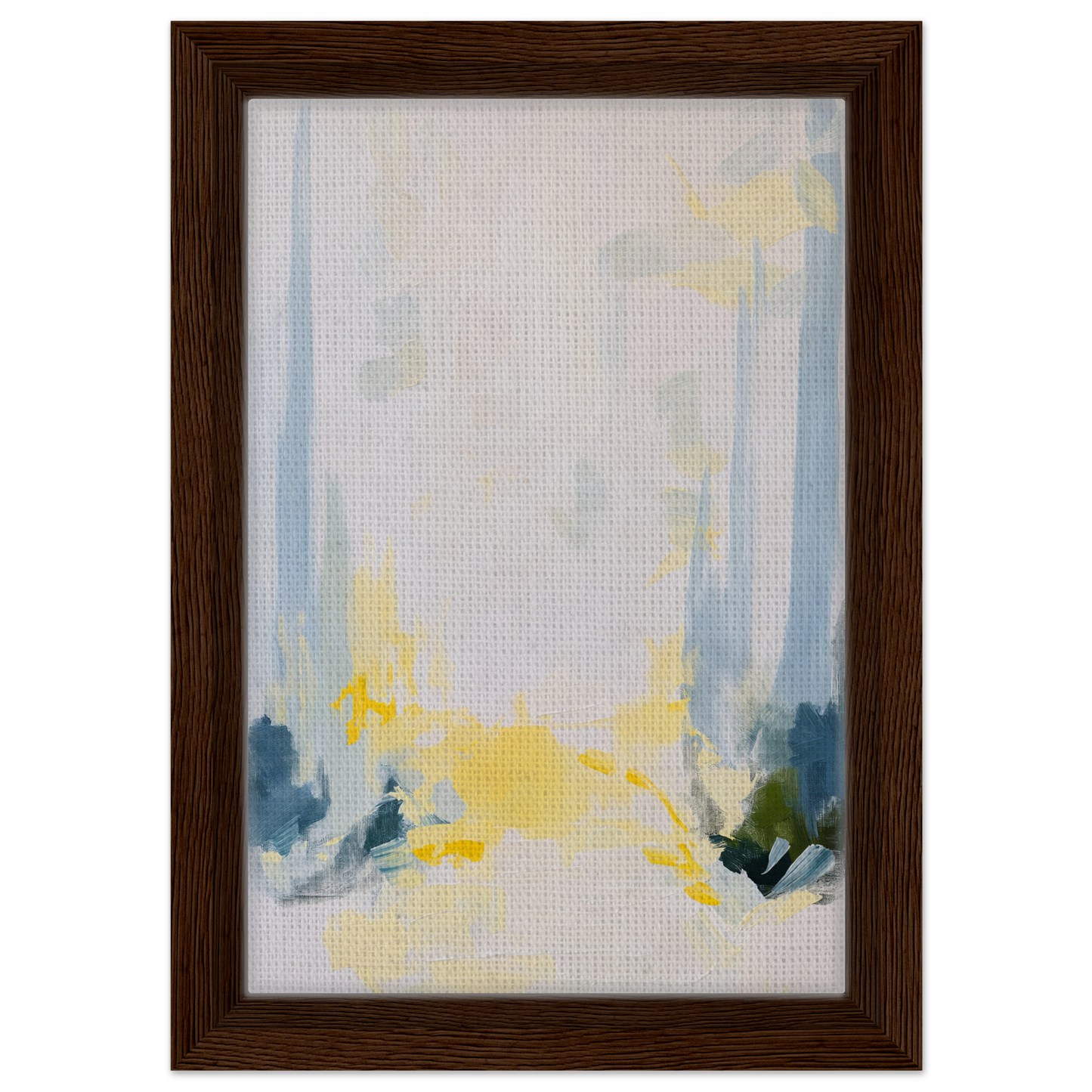 Abstract painting in soft blue, yellow, and gray from Tranquil Arbor Dreams framed canvas print