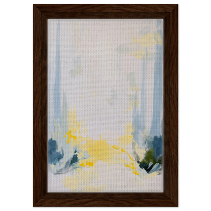 Abstract painting in soft blue, yellow, and gray from Tranquil Arbor Dreams framed canvas print