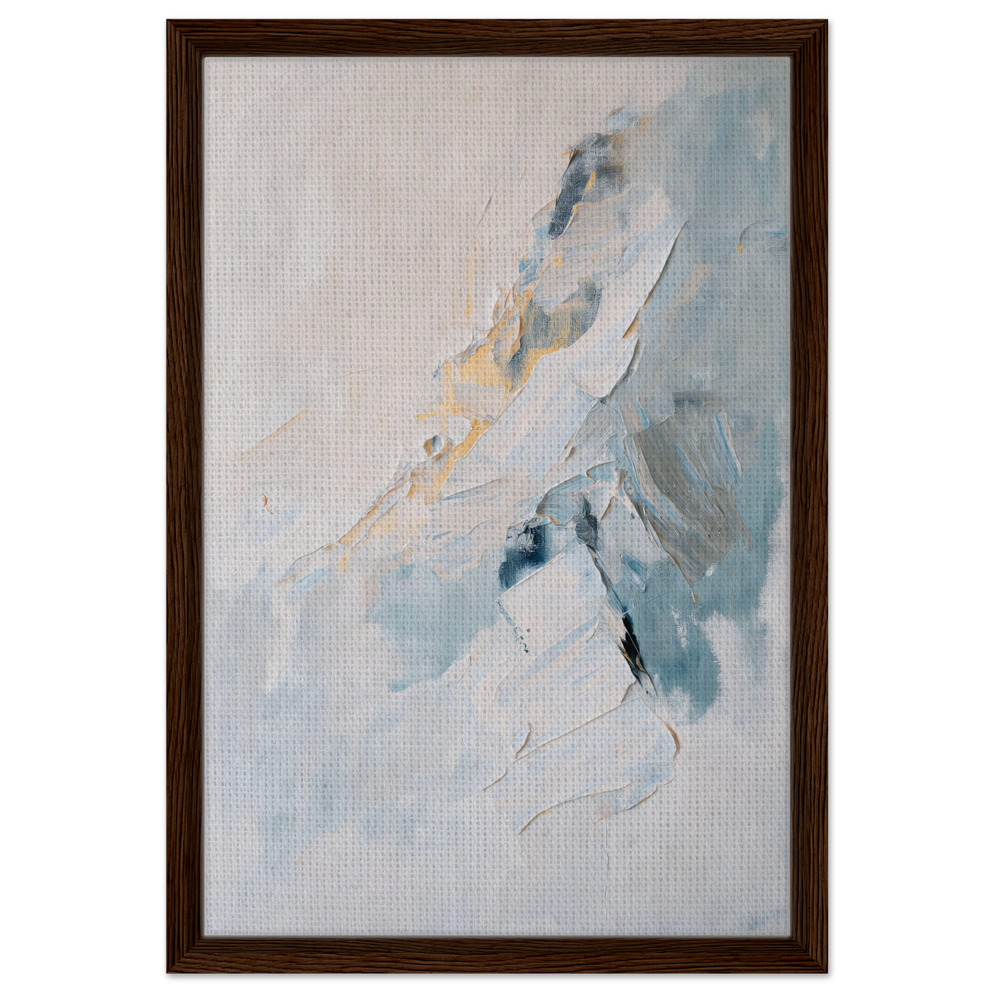 Framed canvas print of Tranquil Chromatic Voyage with soft blue, gray, and beige brushstrokes