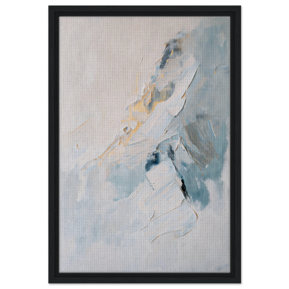 Abstract painting in soft blue, gray, and beige in a black frame for Tranquil Chromatic Voyage