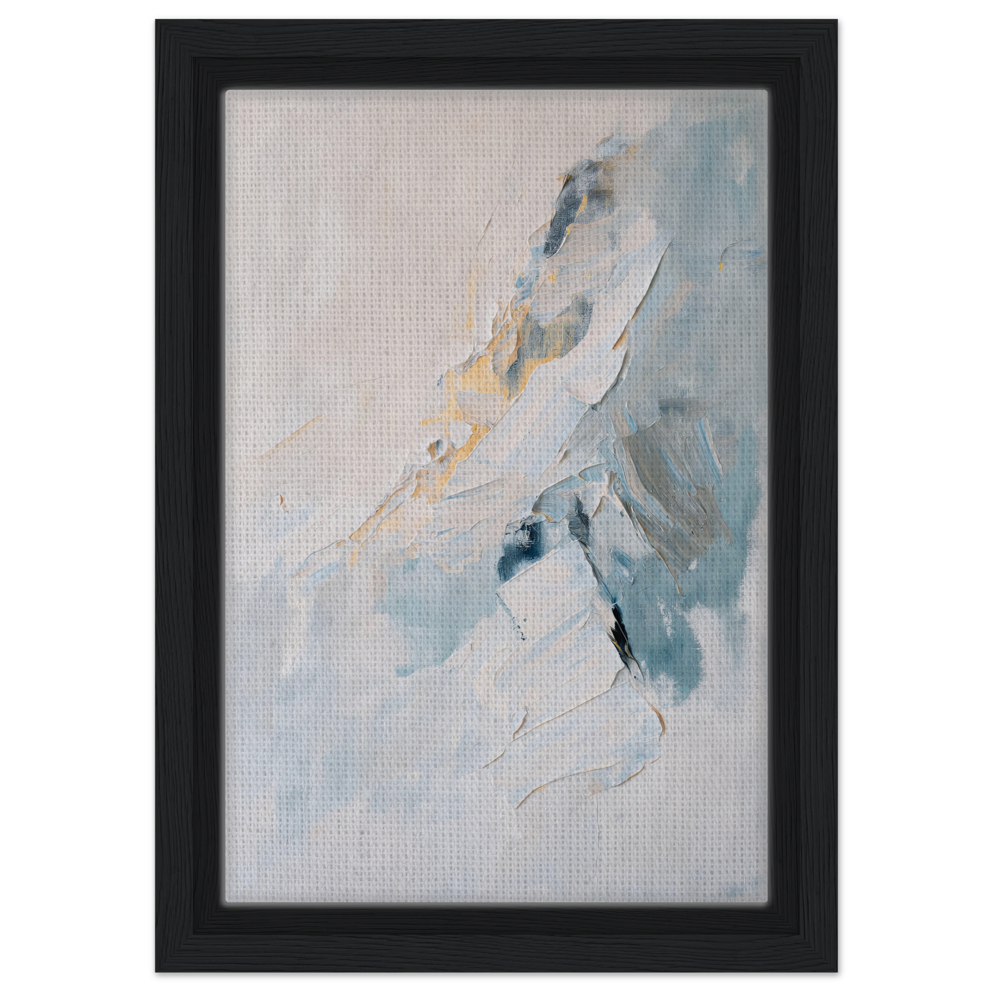 Abstract painting in soft blue, gray, and yellow for Tranquil Chromatic Voyage framed canvas print