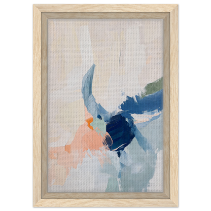 Abstract painting in soft blue and peach hues, framed canvas print Tranquil Teal Tempest