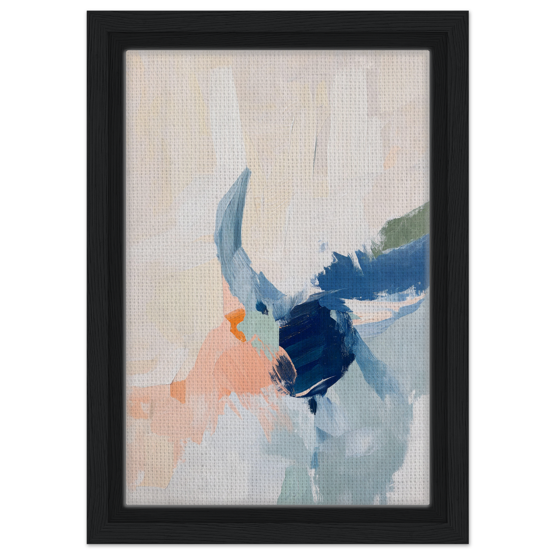 Abstract painting in soft blue, peach, and green for Tranquil Teal Tempest framed canvas print