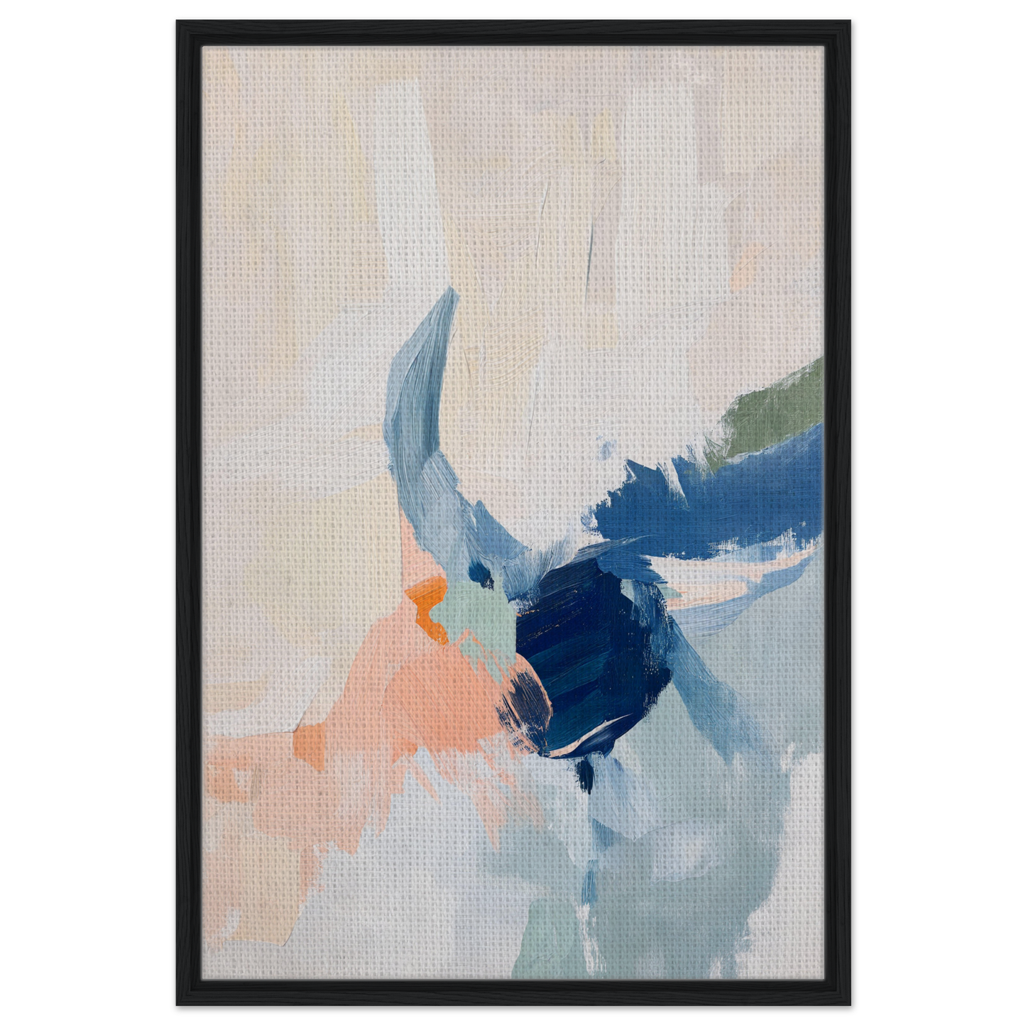 Abstract painting with soft blue and peach brushstrokes, ideal for Tranquil Teal Tempest room decor