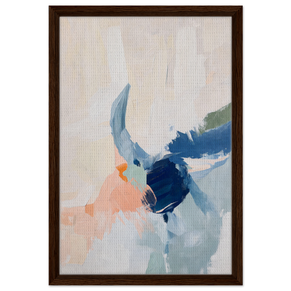 Abstract painting featuring soft blue, peach, and green hues for tranquil teal tempest room decor