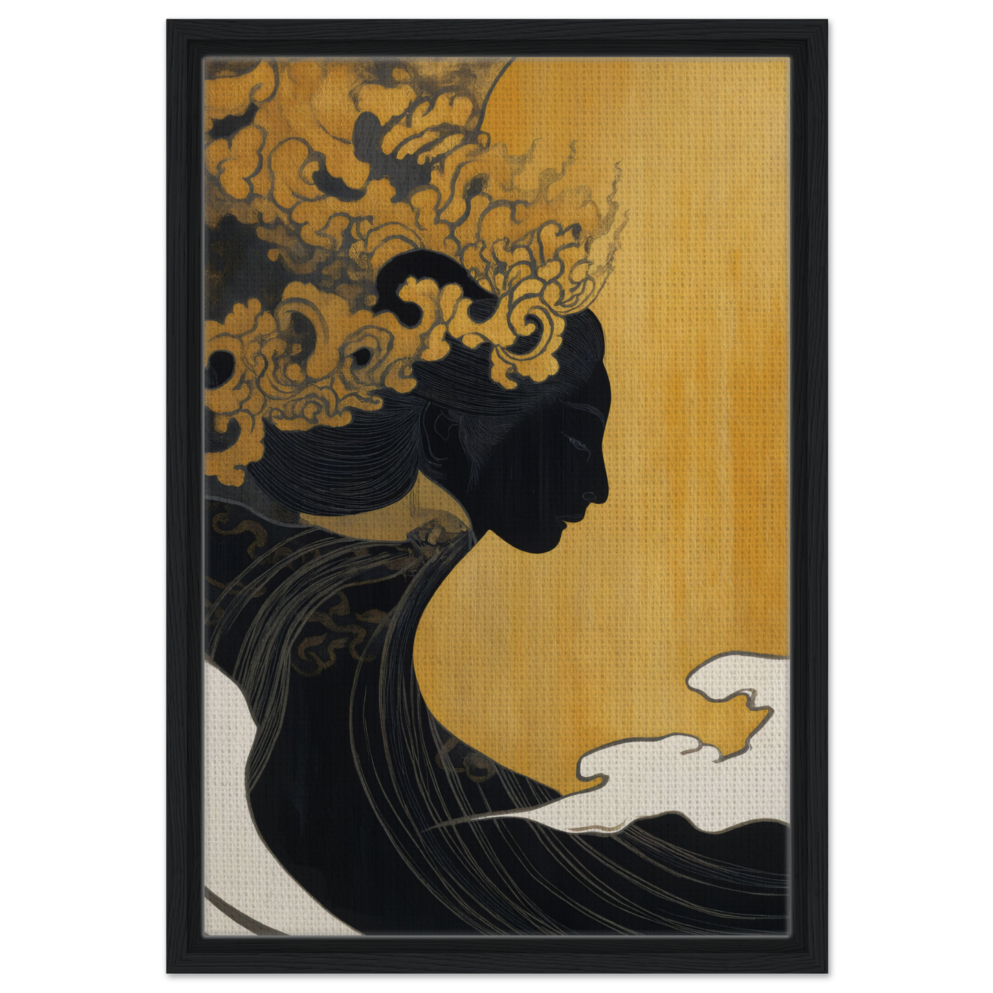 Silhouette of a woman’s profile with ornate hair for Transcendent Cosmic Dreams print