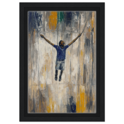 Person jumping with outstretched arms against an abstract background, Transcendent Freedom Swing