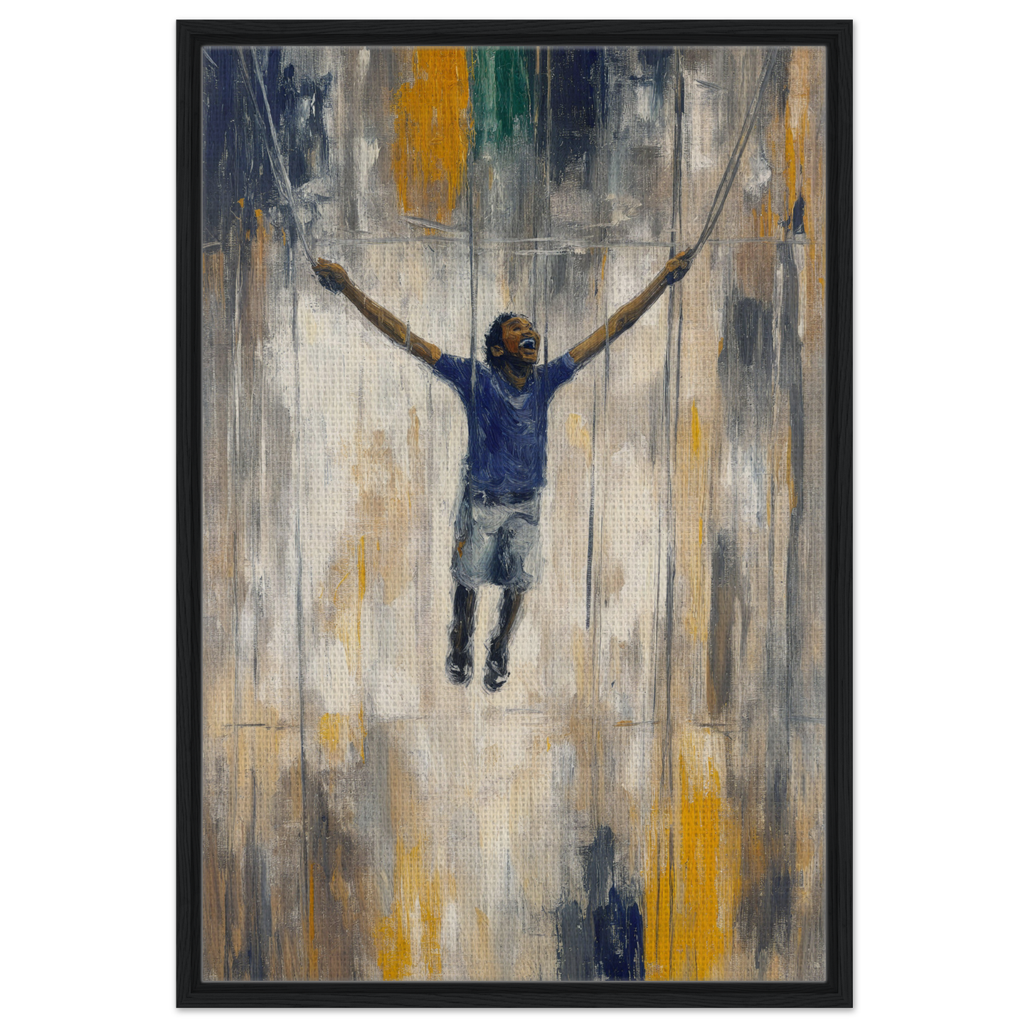 Person joyfully swinging on the Transcendent Freedom Swing in framed canvas print