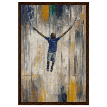 Person with outstretched arms on a transcendent freedom swing, framed canvas print