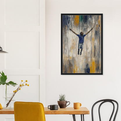 Abstract painting of a person with outstretched arms for Transcendent Freedom Swing room decor