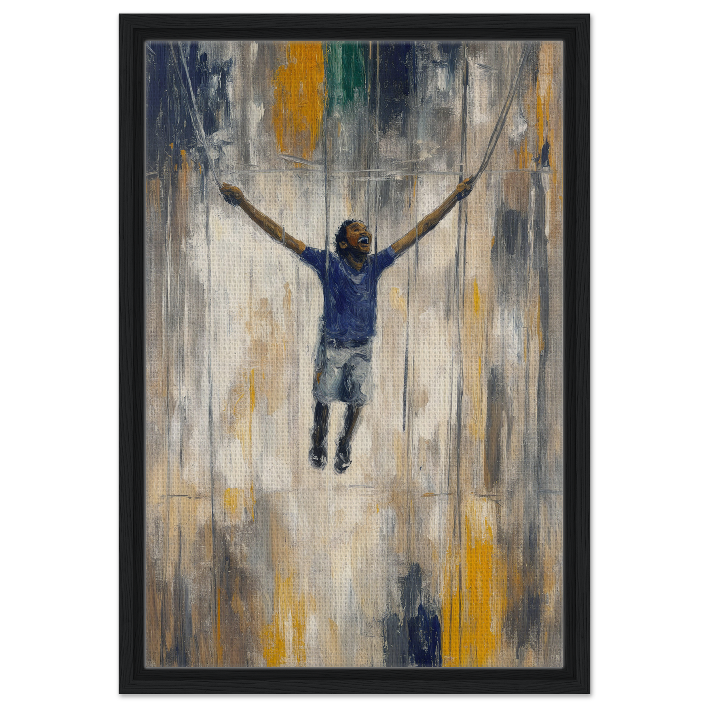 Painting of a person suspended in joy, perfect for Transcendent Freedom Swing room decor