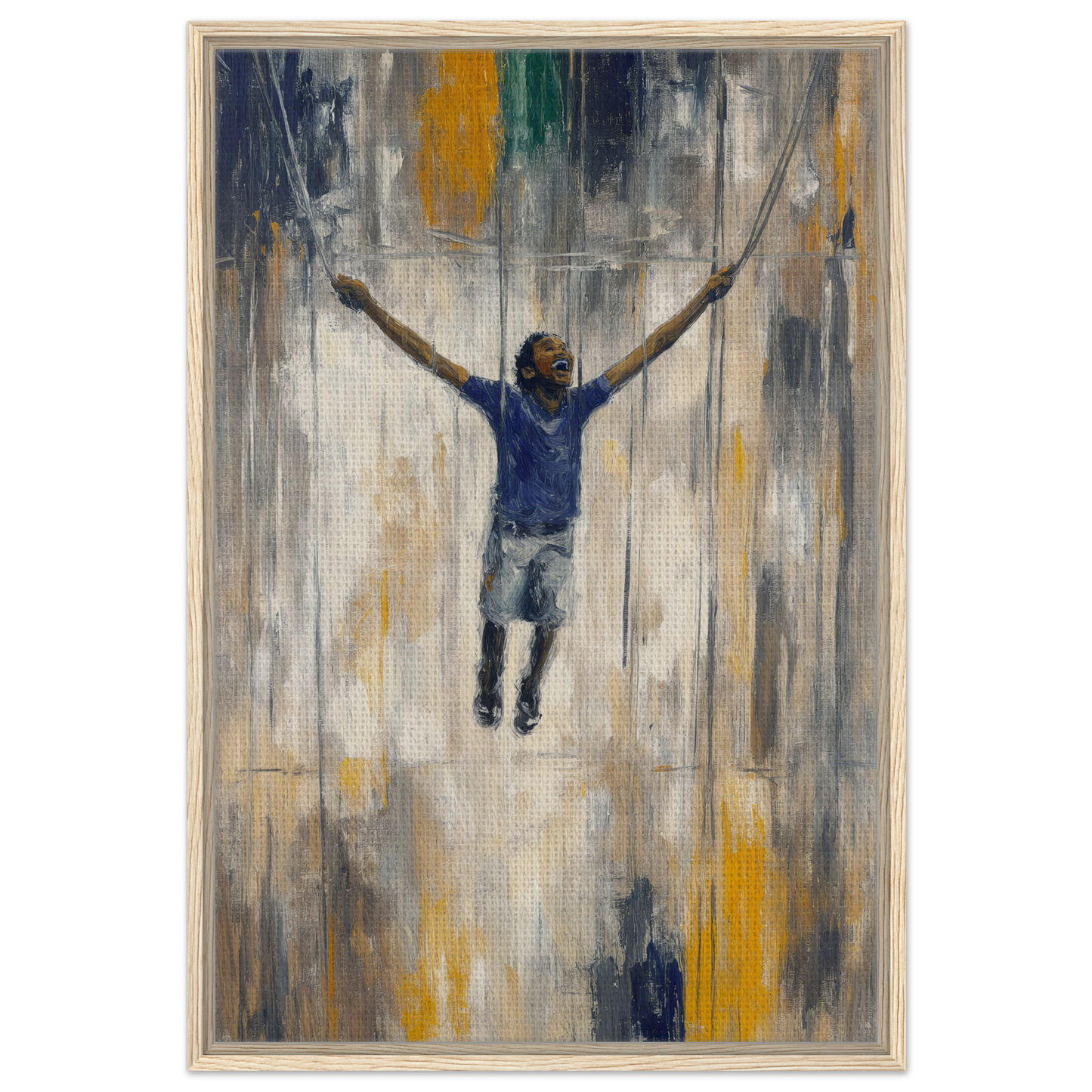 Figure of a person suspended in mid-air, showcasing the Transcendent Freedom Swing in stylish room decor