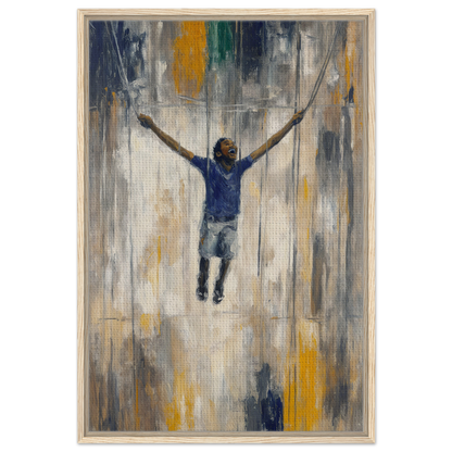 Figure of a person suspended in mid-air, showcasing the Transcendent Freedom Swing in stylish room decor