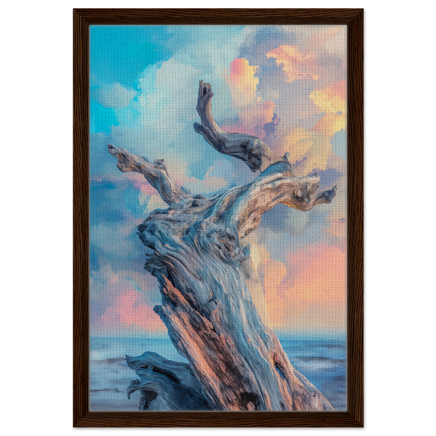 Twisted tree trunk under colorful sky for Transitory Arbor Dreams room decor