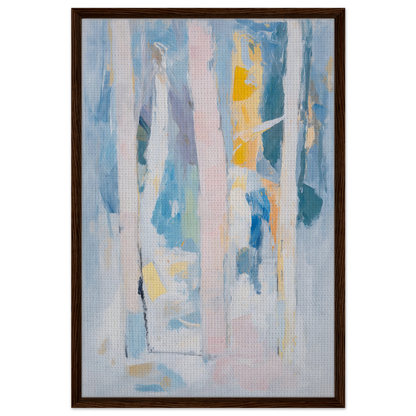 Abstract painting titled Translucent Sea Symphony with soft blues, pinks, and yellows for room decor