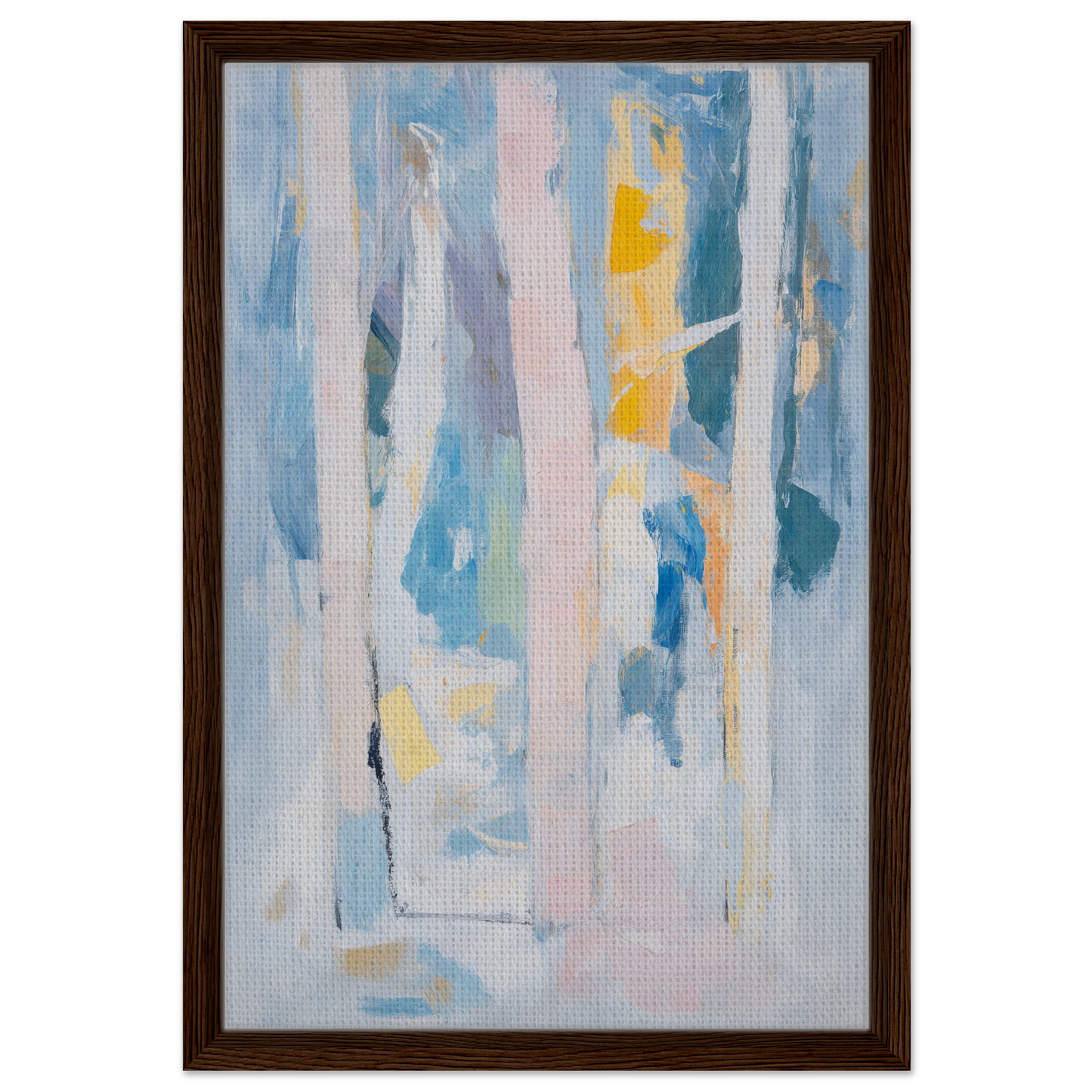 Abstract painting in a brown frame titled Translucent Sea Symphony for stylish room decor