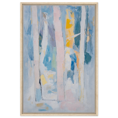 Abstract painting with vertical brushstrokes in soft blues, pinks, and yellows for Room Decor